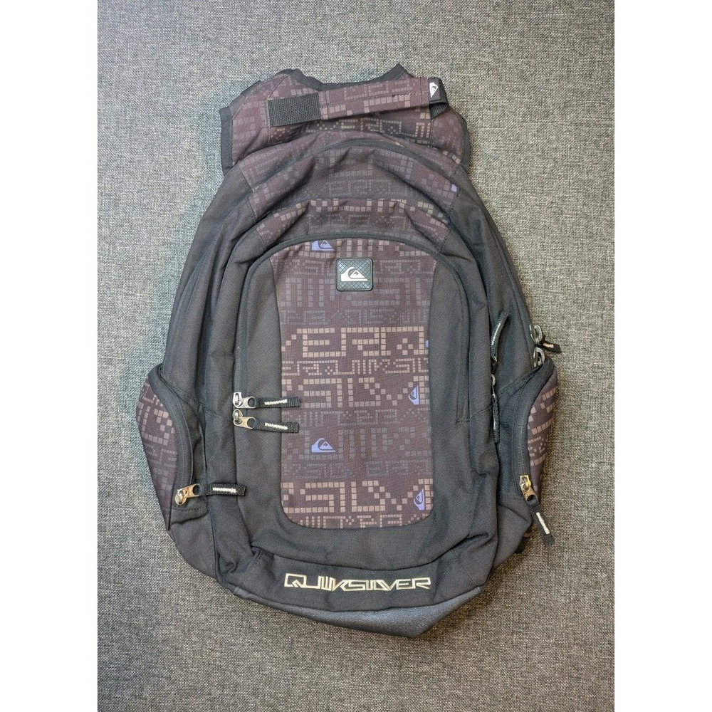QuikSilver Y2K Digital Print Logo Backpack Black/Grey School Book Bag Skater Vtg